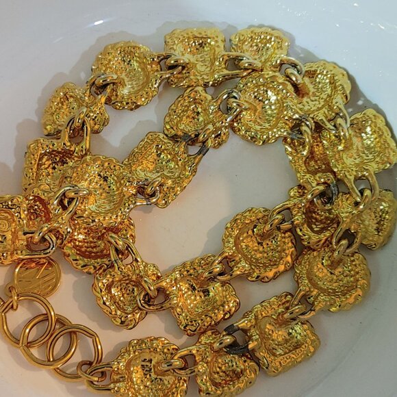 Anne Klein Link Necklace 16 Gold Tone Chunky Adjustable Toggle Clasp Texture - Picture 8 of 9